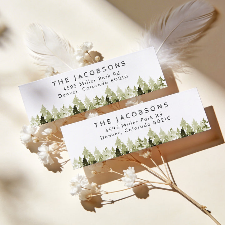 JENNA Pine Tree Forest Baby Shower Return Address Stickers