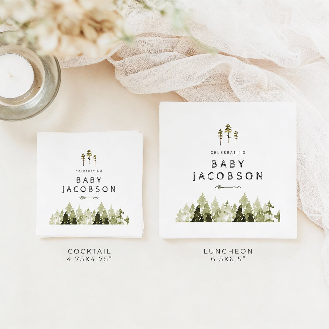 JENNA Personalized  Pine Tree Woodland Baby Shower Napkins