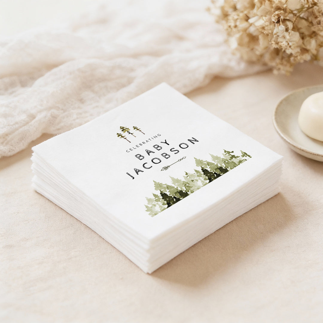 JENNA Personalized  Pine Tree Woodland Baby Shower Napkins