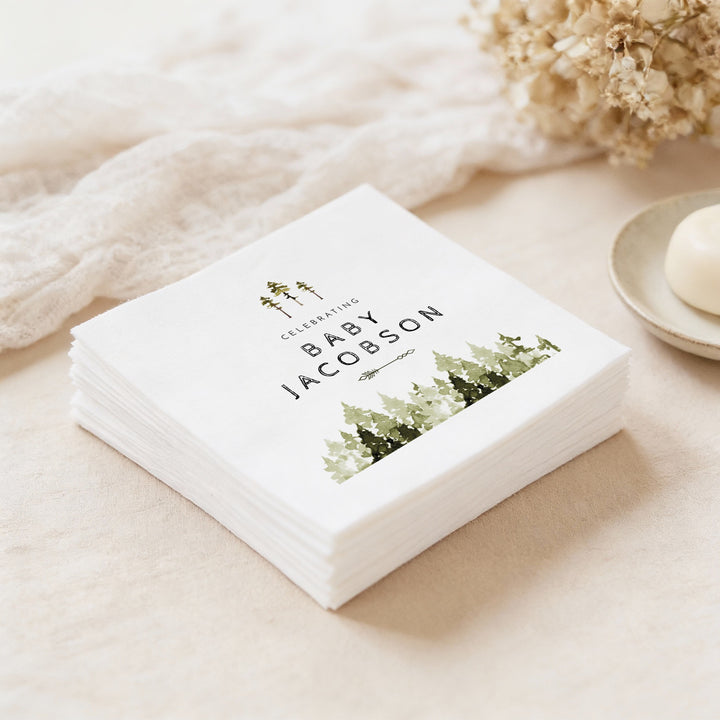 JENNA Personalized  Pine Tree Woodland Baby Shower Napkins
