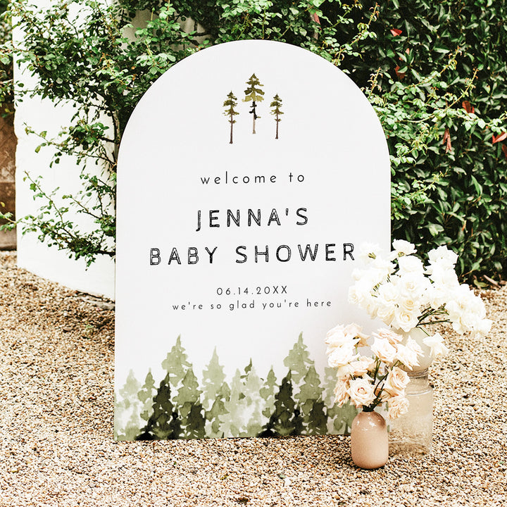 JENNA Pine Tree Forest Baby Shower Welcome Sign