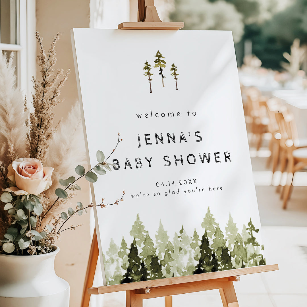 JENNA Pine Tree Forest Baby Shower Welcome Sign