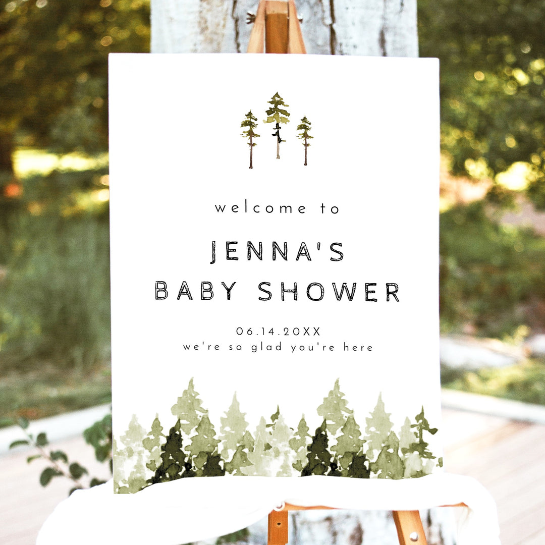 JENNA Pine Tree Forest Baby Shower Welcome Sign