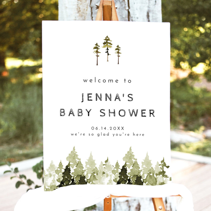 JENNA Pine Tree Forest Baby Shower Welcome Sign