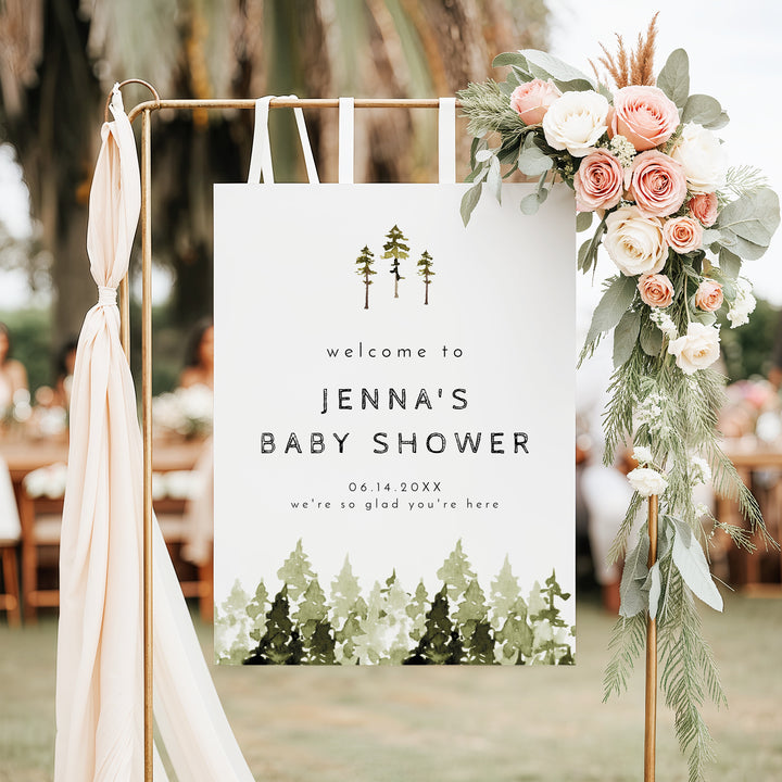 JENNA Pine Tree Forest Baby Shower Welcome Sign