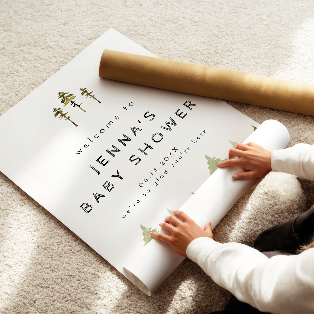 JENNA Pine Tree Forest Baby Shower Welcome Sign