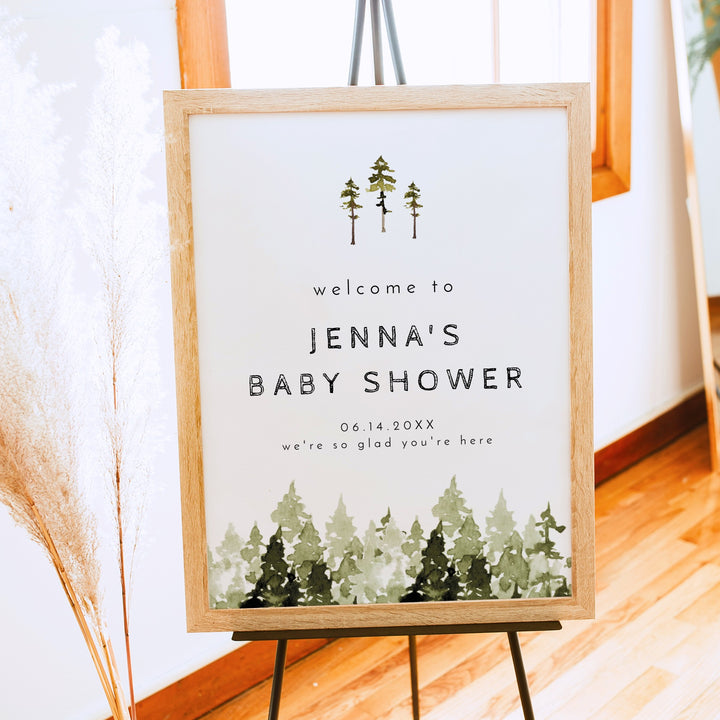 JENNA Pine Tree Forest Baby Shower Welcome Sign