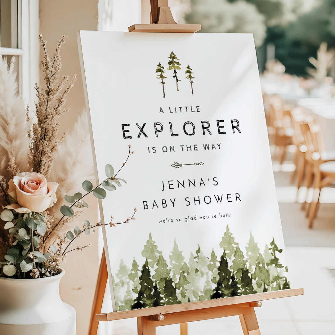 JENNA Little Explorer On the Way Forest Baby Shower Welcome Sign
