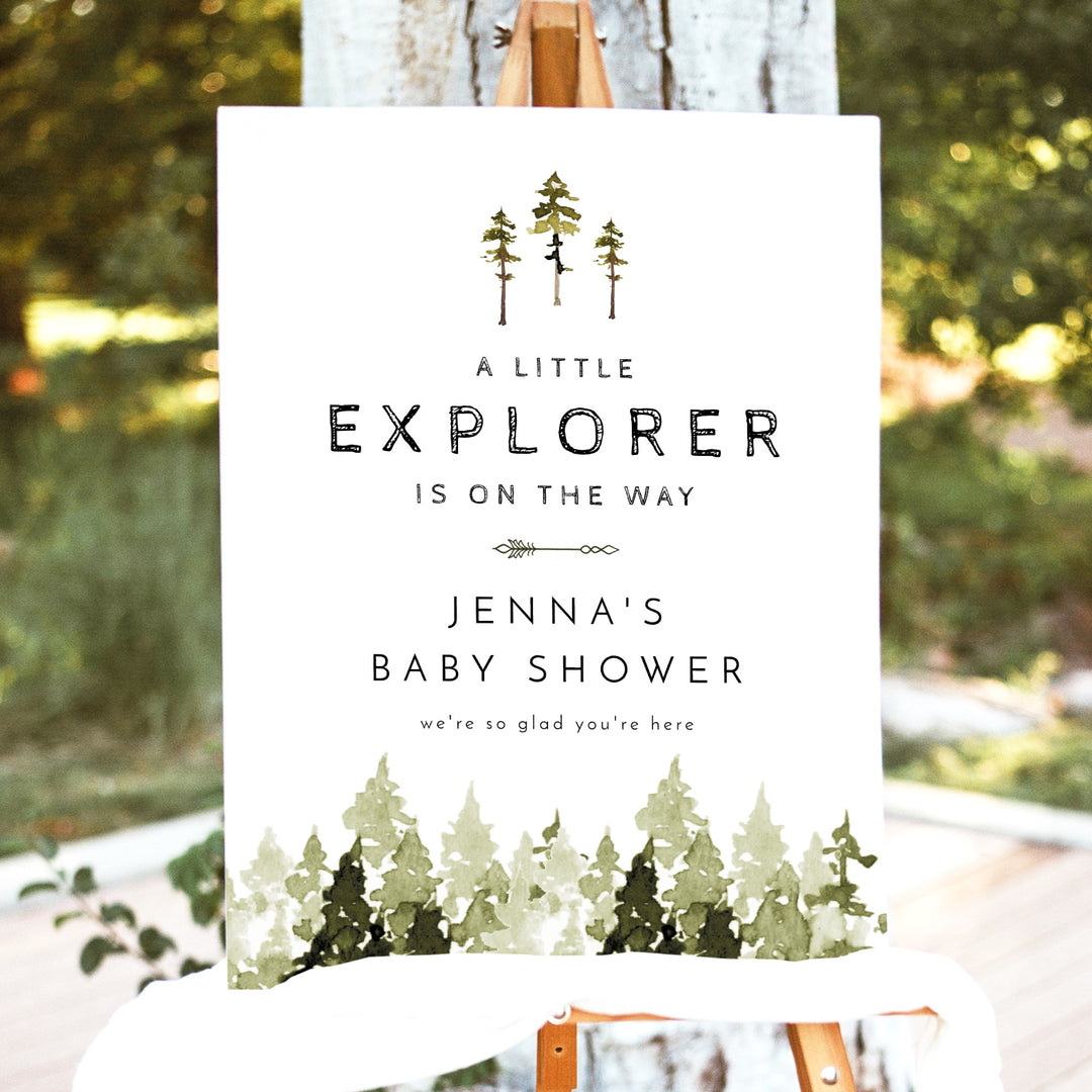 JENNA Little Explorer On the Way Forest Baby Shower Welcome Sign
