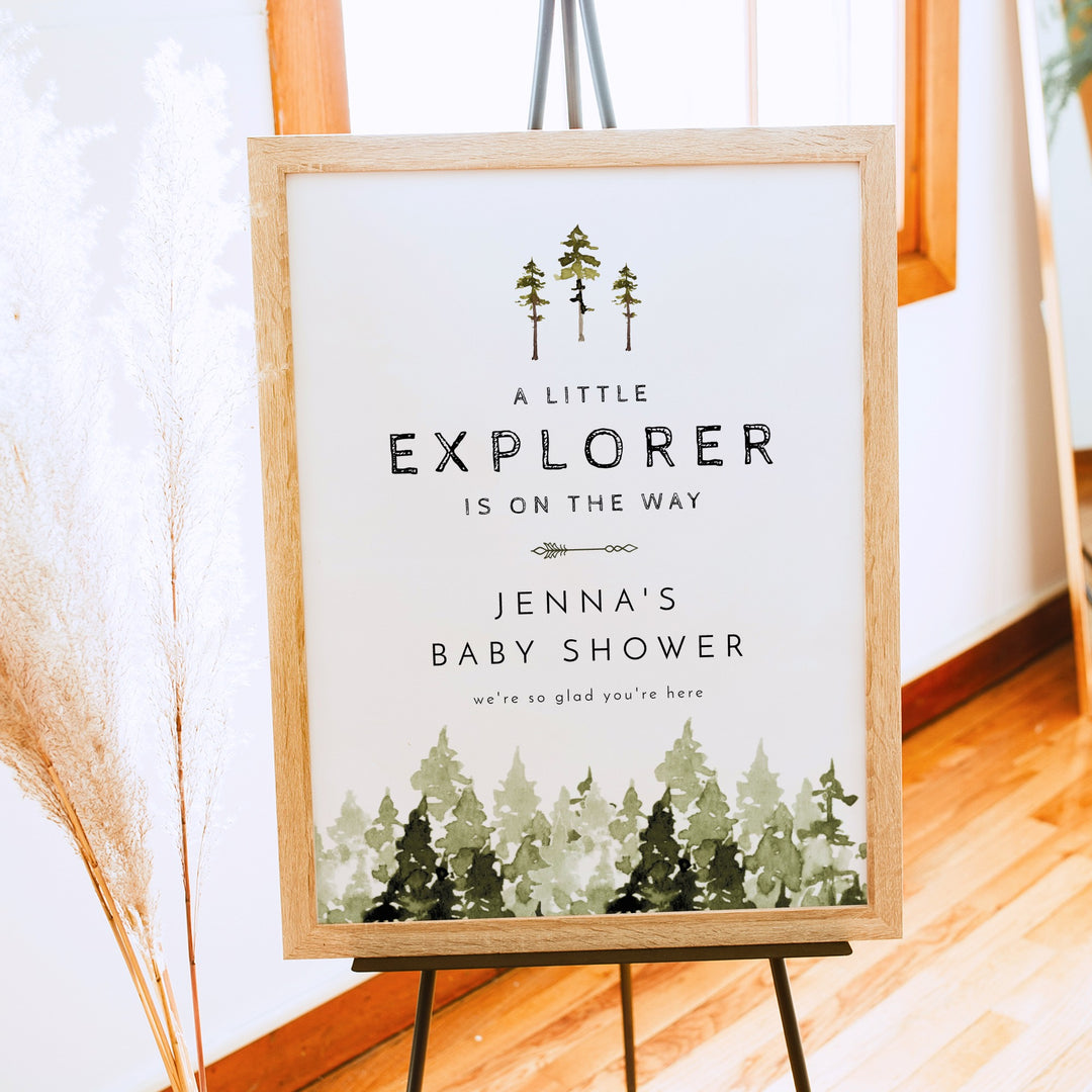 JENNA Little Explorer On the Way Forest Baby Shower Welcome Sign