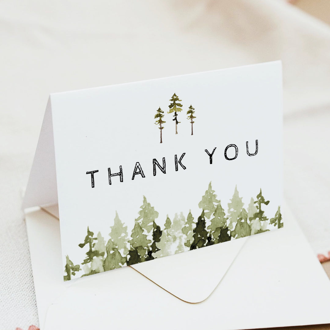 JENNA Little Explorer On the Way Pine Tree Personalized Thank You Cards