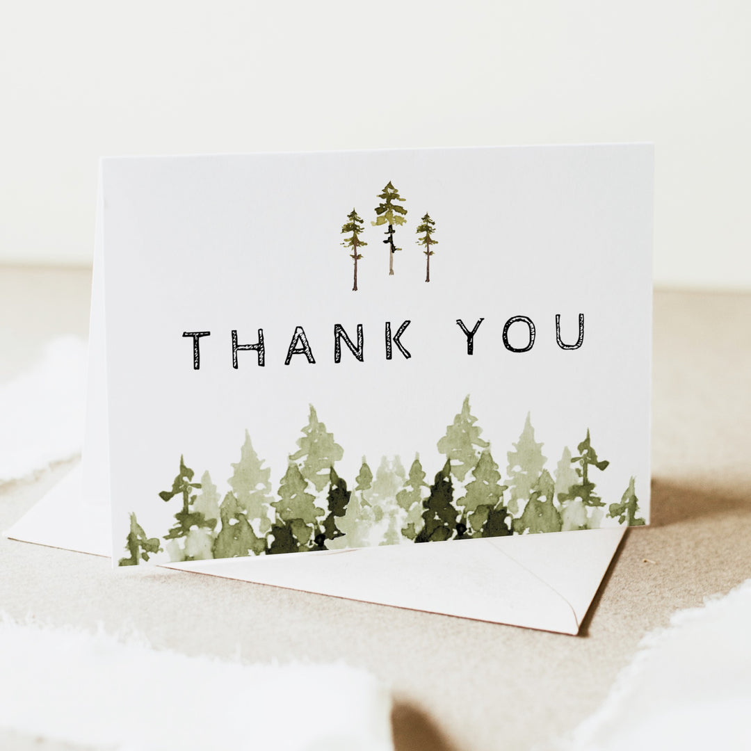 JENNA Little Explorer On the Way Pine Tree Personalized Thank You Cards