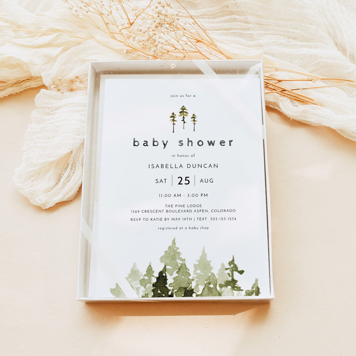JENNA Pine Tree Forest Baby Shower Invitation