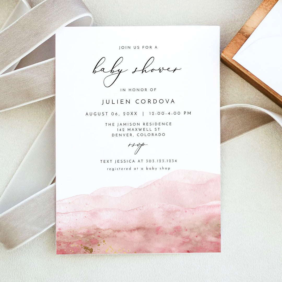 JULIEN Elegant Blush Watercolor Baby Shower Invitation