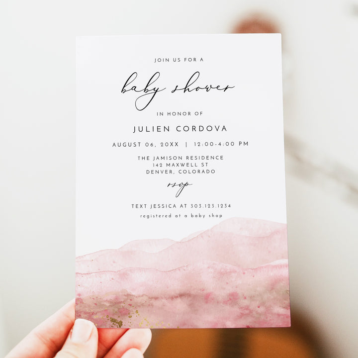 JULIEN Elegant Blush Watercolor Baby Shower Invitation