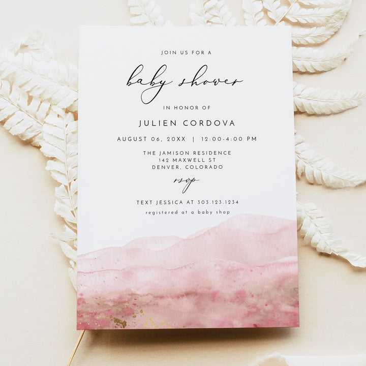 JULIEN Elegant Blush Watercolor Baby Shower Invitation