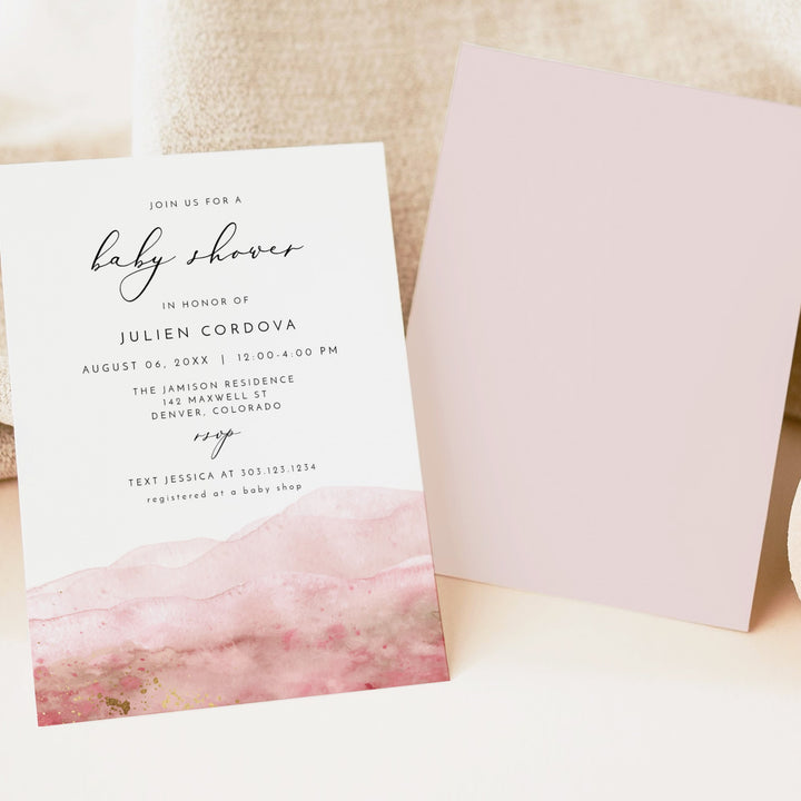 JULIEN Elegant Blush Watercolor Baby Shower Invitation