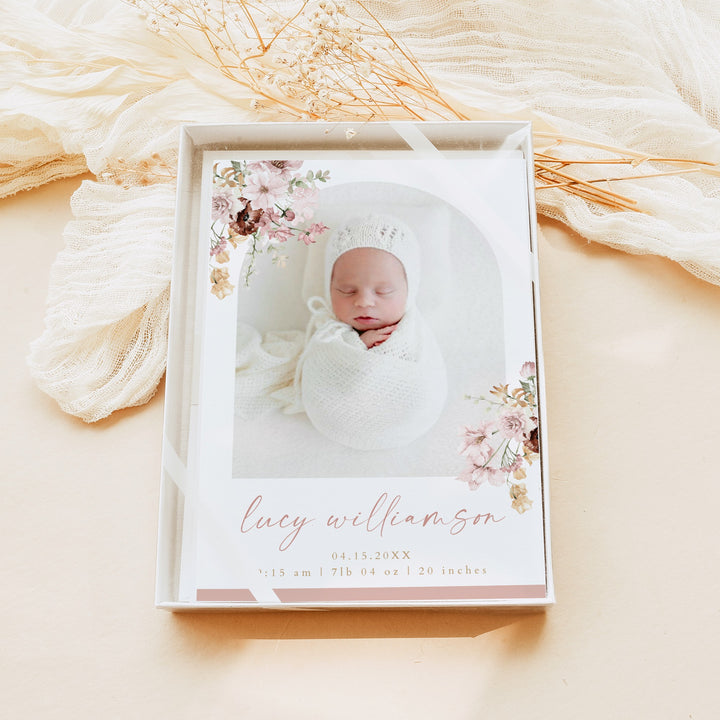 LUCY Blush Floral Baby Girl Birth Announcement Card