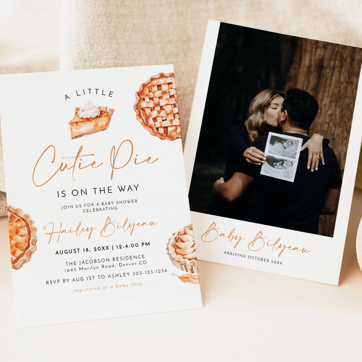 MABEL Little Cutie Pie On The Way Fall Baby Shower Invitation with Photo