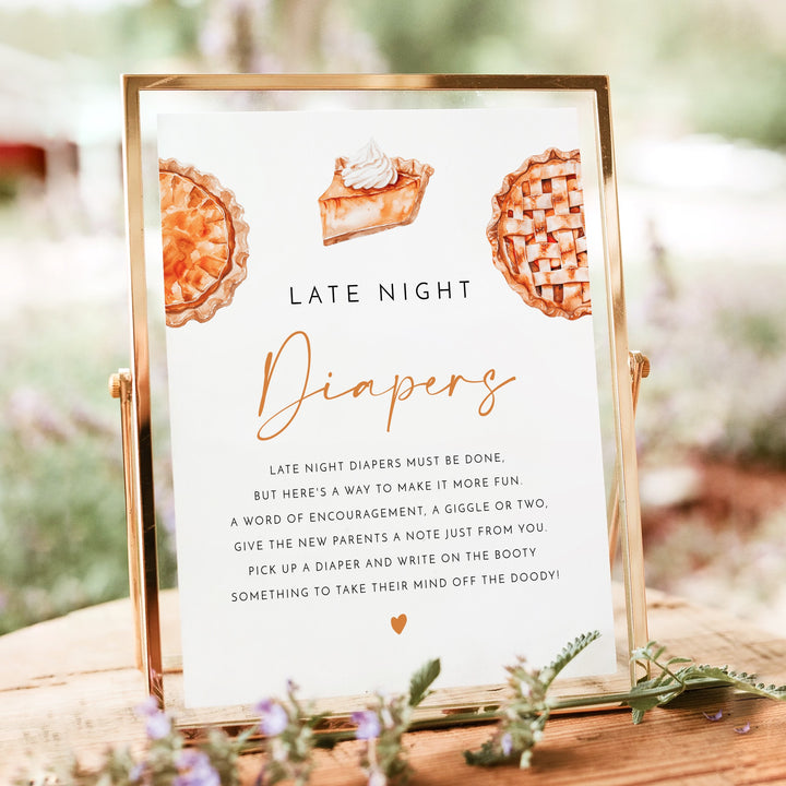 MABEL Little Cutie Pie Baby Shower Late Night Diaper Activity Table Sign