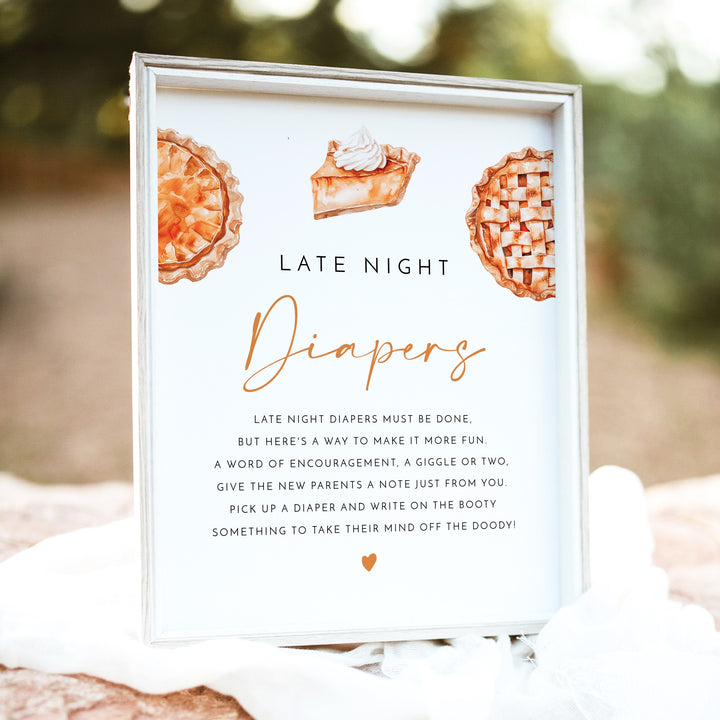 MABEL Little Cutie Pie Baby Shower Late Night Diaper Activity Table Sign