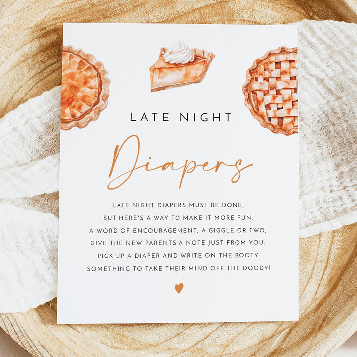 MABEL Little Cutie Pie Baby Shower Late Night Diaper Activity Table Sign
