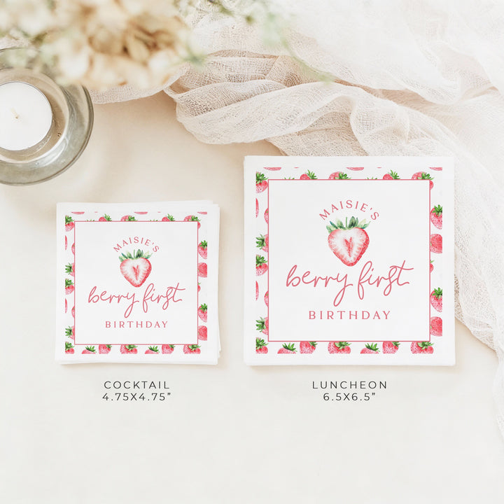 MAISIE Berry First Birthday Strawberry First Birthday Party Napkins Personalized
