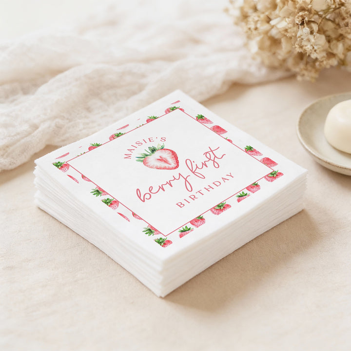 MAISIE Berry First Birthday Strawberry First Birthday Party Napkins Personalized