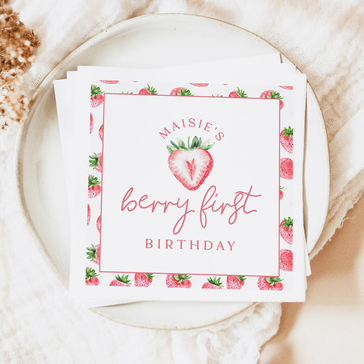 MAISIE Berry First Birthday Strawberry First Birthday Party Napkins Personalized