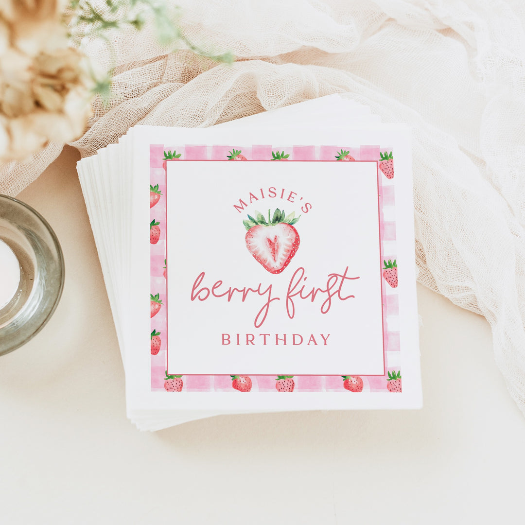 MAISIE Berry First Birthday Strawberry First Birthday Party Napkins Personalized