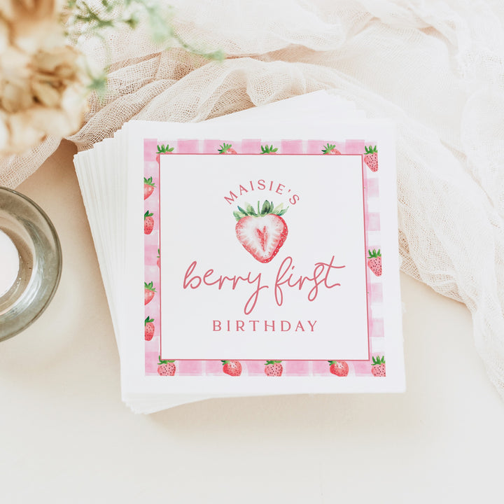 MAISIE Berry First Birthday Strawberry First Birthday Party Napkins Personalized
