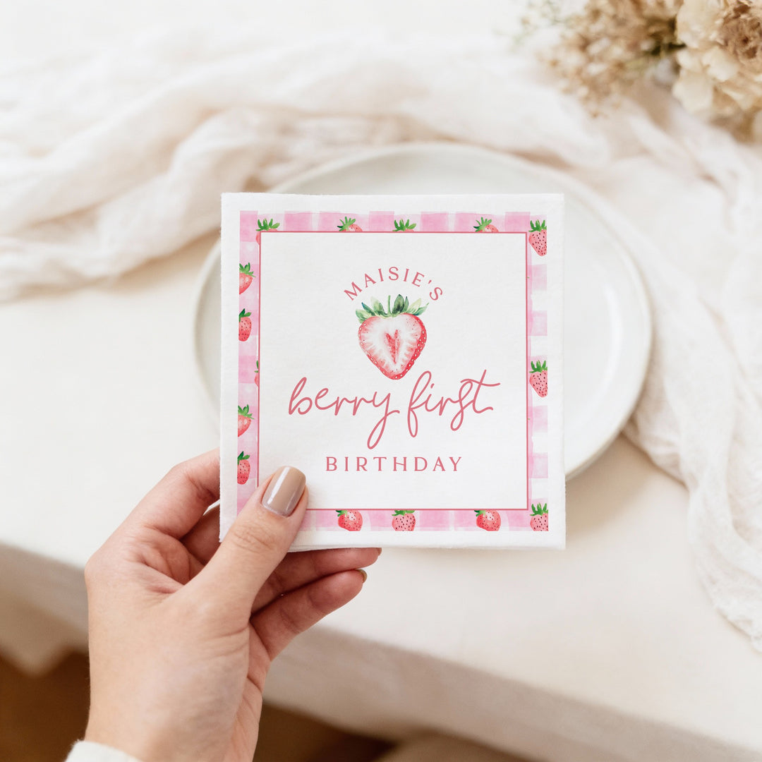 MAISIE Berry First Birthday Strawberry First Birthday Party Napkins Personalized