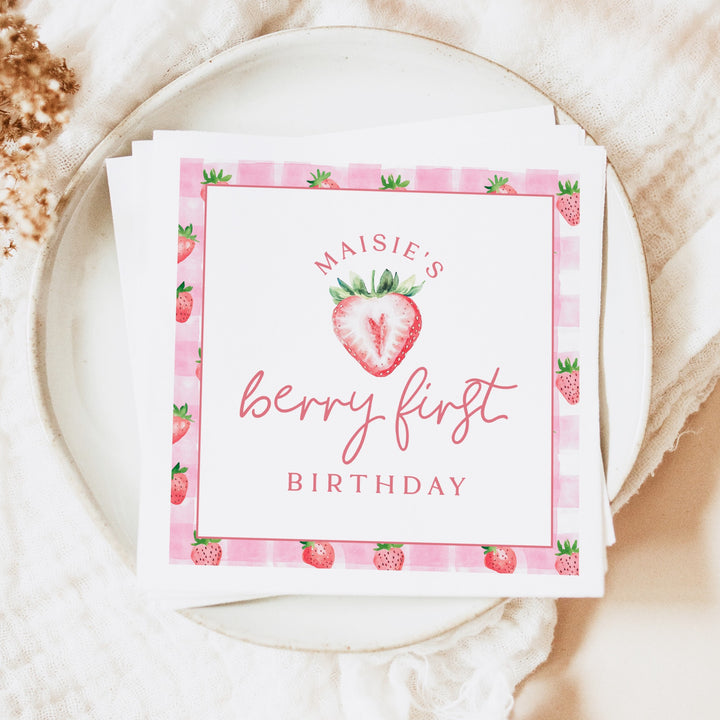 MAISIE Berry First Birthday Strawberry First Birthday Party Napkins Personalized