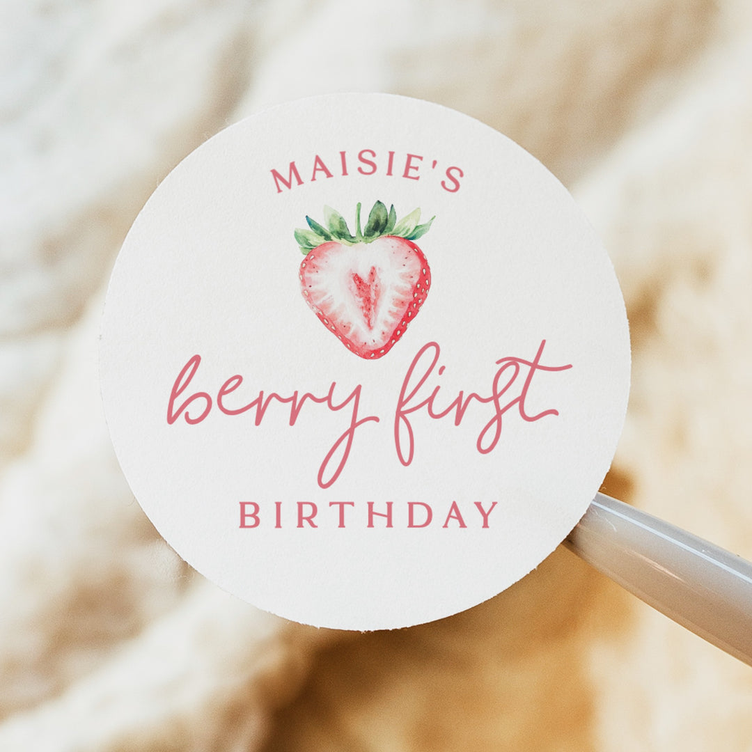 MAISIE Berry First Birthday Round Strawberry Thank You Gift Stickers