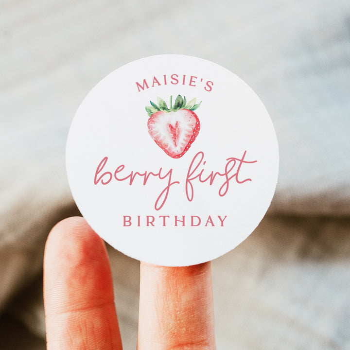 MAISIE Berry First Birthday Round Strawberry Thank You Gift Stickers