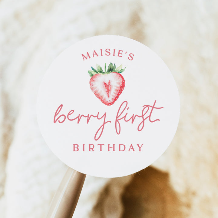 MAISIE Berry First Birthday Round Strawberry Thank You Gift Stickers
