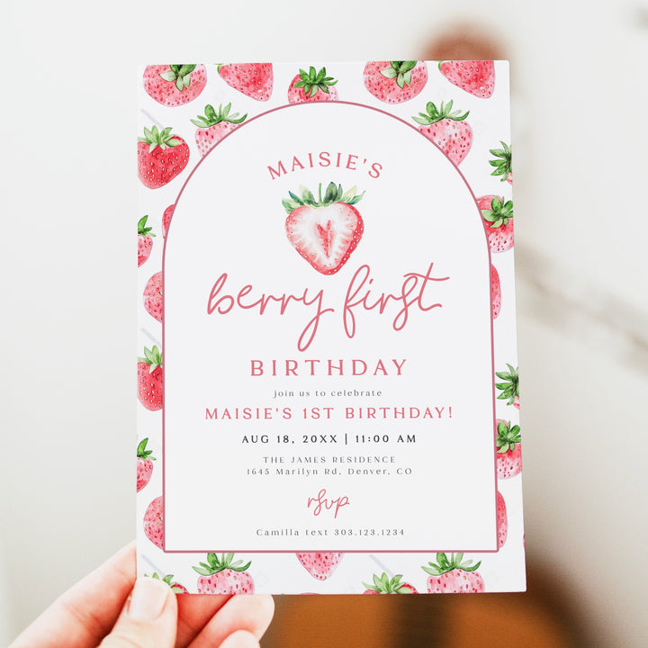 MAISIE Berry First Birthday Strawberry 1st Birthday Party Invitation