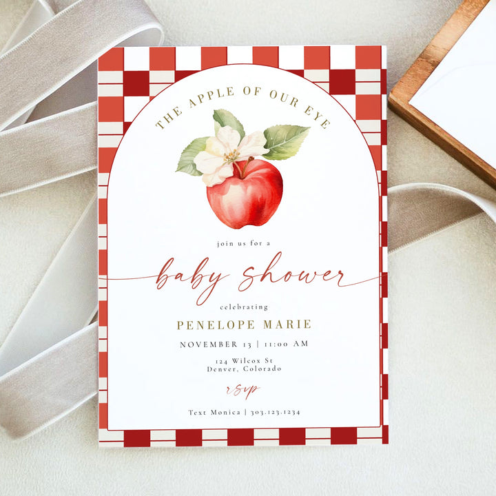 PENELOPE Apple Of Our Eye Red Gingham Apple Baby Shower