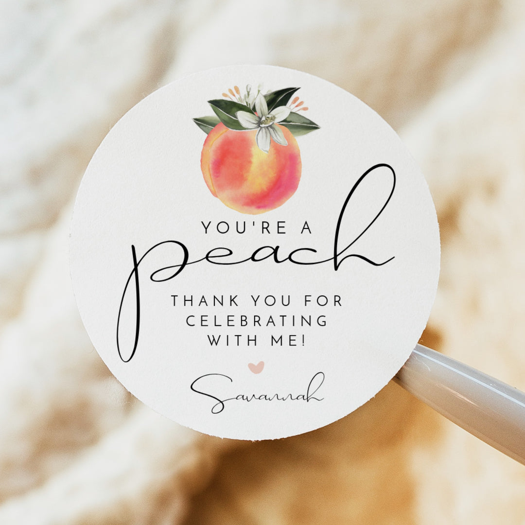 SAVANNAH You're a Peach Round Party Favor Thank You Sticker