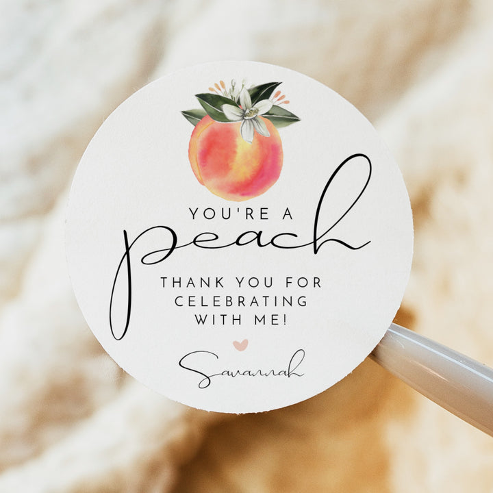 SAVANNAH You're a Peach Round Party Favor Thank You Sticker