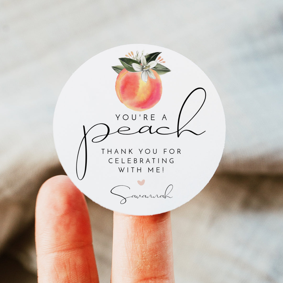 SAVANNAH You're a Peach Round Party Favor Thank You Sticker