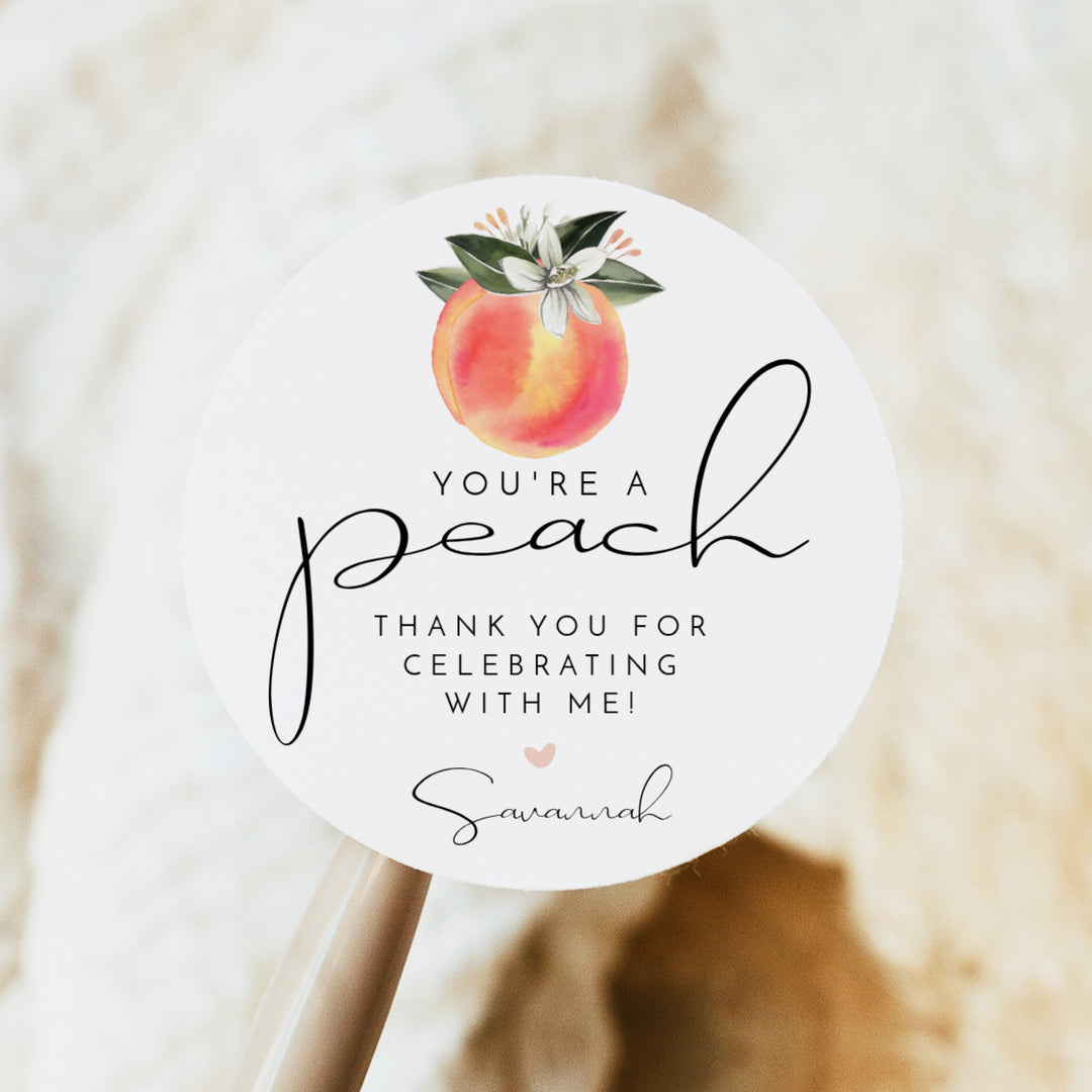 SAVANNAH You're a Peach Round Party Favor Thank You Sticker