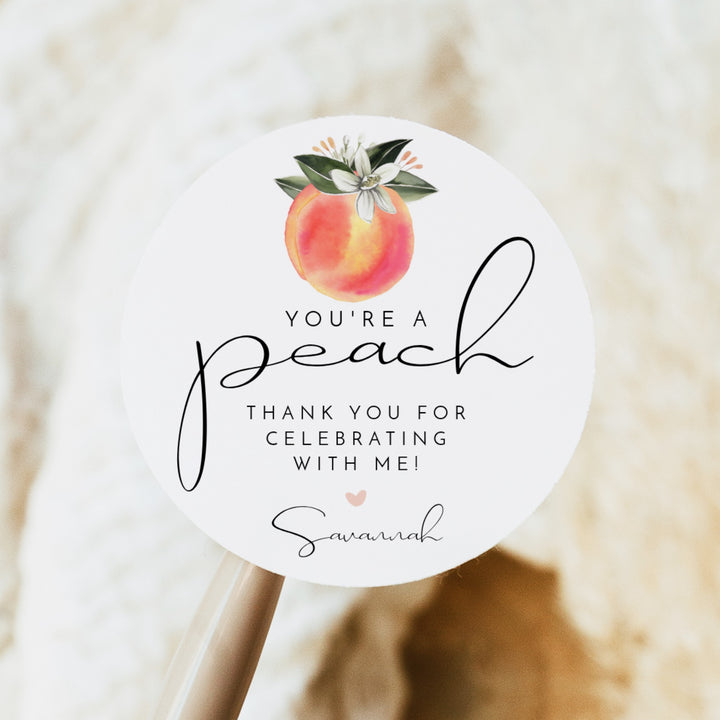 SAVANNAH You're a Peach Round Party Favor Thank You Sticker