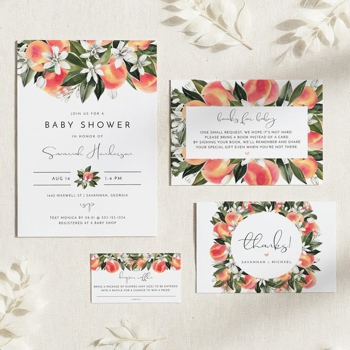 SAVANNAH Little Peach Baby Shower Invitation Suite