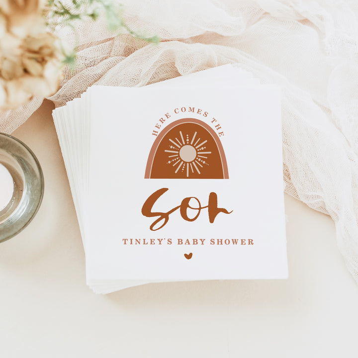 TINLEY Personalized Here Comes the Son Boho Sun Baby Shower Napkins