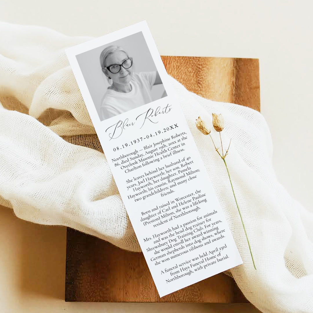 VALENTINA Black & White Modern Minimalist Unlaminated Memorial Prayer Bookmark