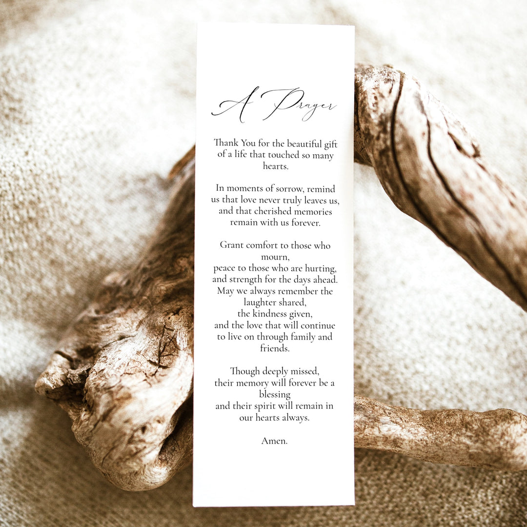 VALENTINA Black & White Modern Minimalist Unlaminated Memorial Prayer Bookmark