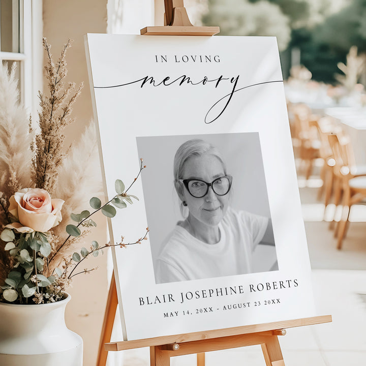 VALENTINA In Loving Memory Minimalist Black & White Memorial Funeral Welcome Sign