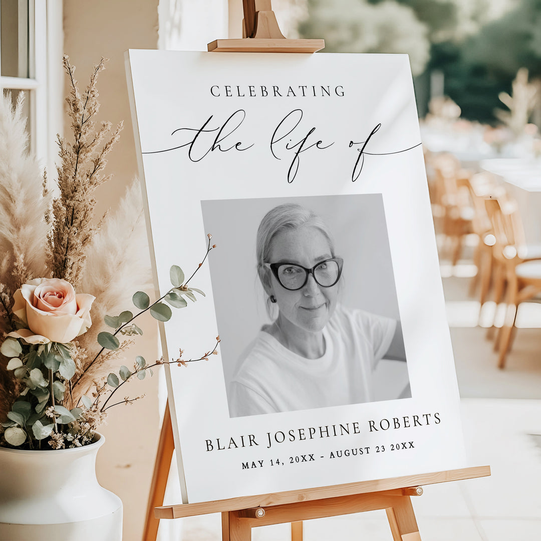 VALENTINA Celebration of Life Black & White Memorial Funeral Welcome Sign