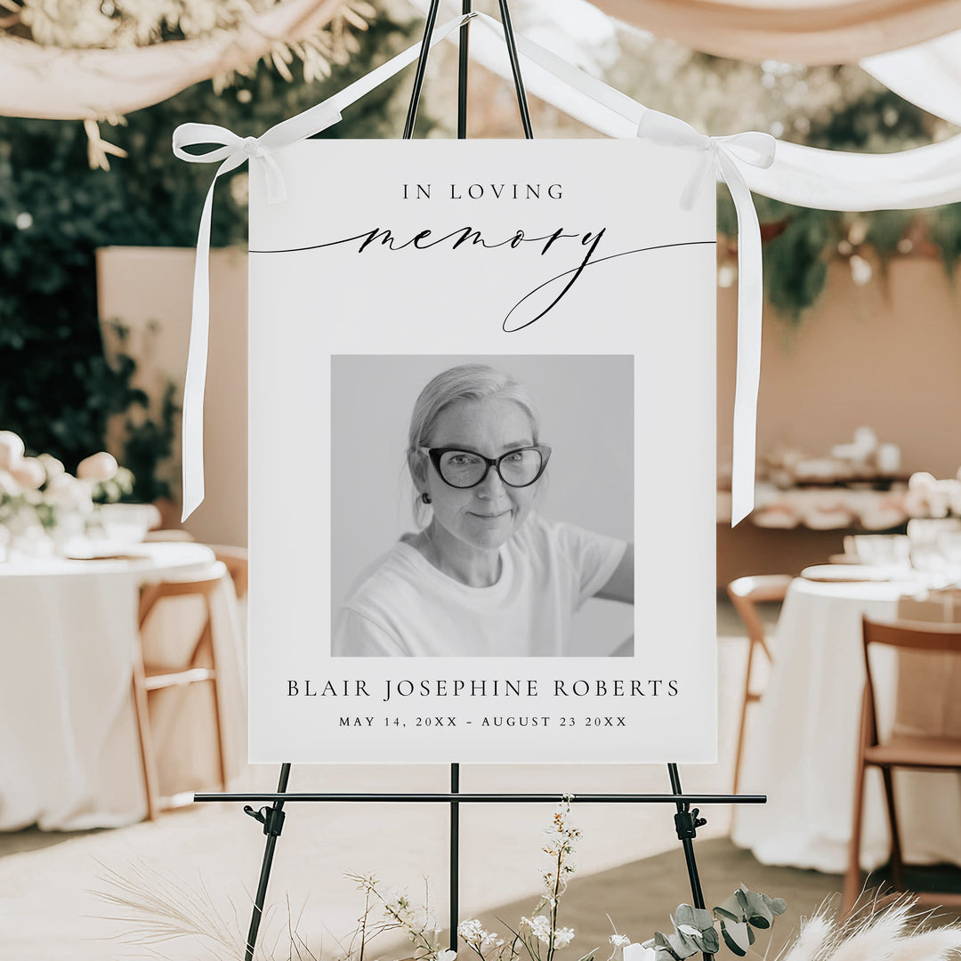 VALENTINA In Loving Memory Minimalist Black & White Memorial Funeral Welcome Sign